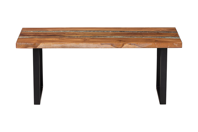 Kelsey Wood Epoxy Resin Coffee Table with Glass Inlay, Natural Brown/White/Black