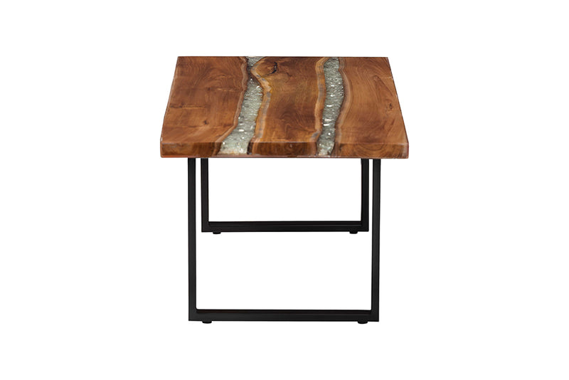 Kelsey Wood Epoxy Resin Coffee Table with Glass Inlay, Natural Brown/White/Black