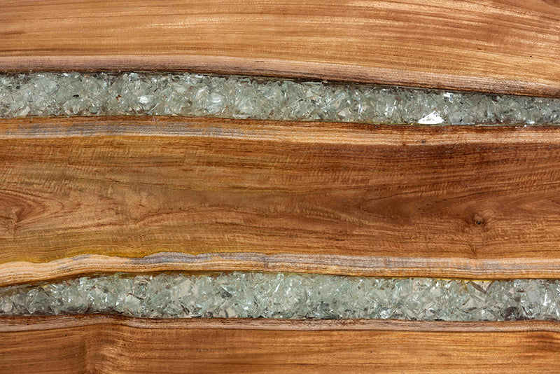 Kelsey Wood Epoxy Resin Coffee Table with Glass Inlay, Natural Brown/White/Black