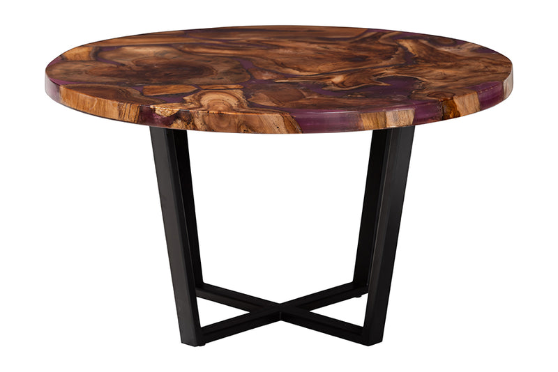 Kelsey Round Wood Epoxy Resin Coffee Table, Natural Brown/Purple/Black