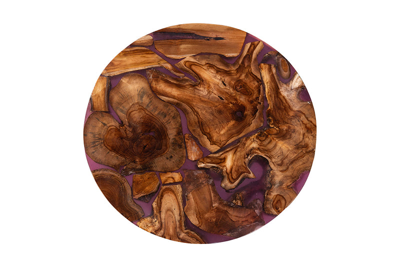 Kelsey Round Wood Epoxy Resin Coffee Table, Natural Brown/Purple/Black