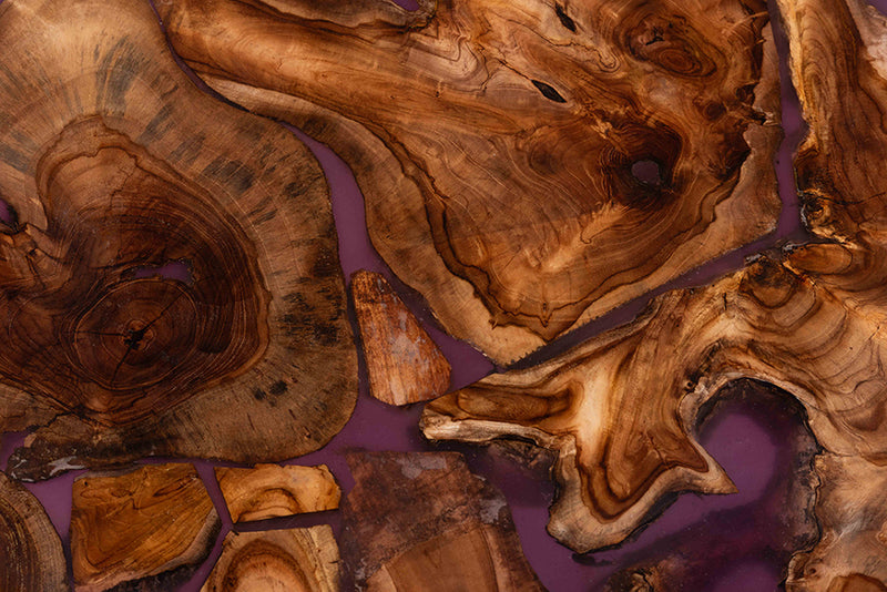 Kelsey Round Wood Epoxy Resin Coffee Table, Natural Brown/Purple/Black