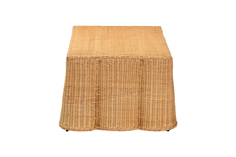 Claire Scalloped Rattan Coffee Table, Light Honey