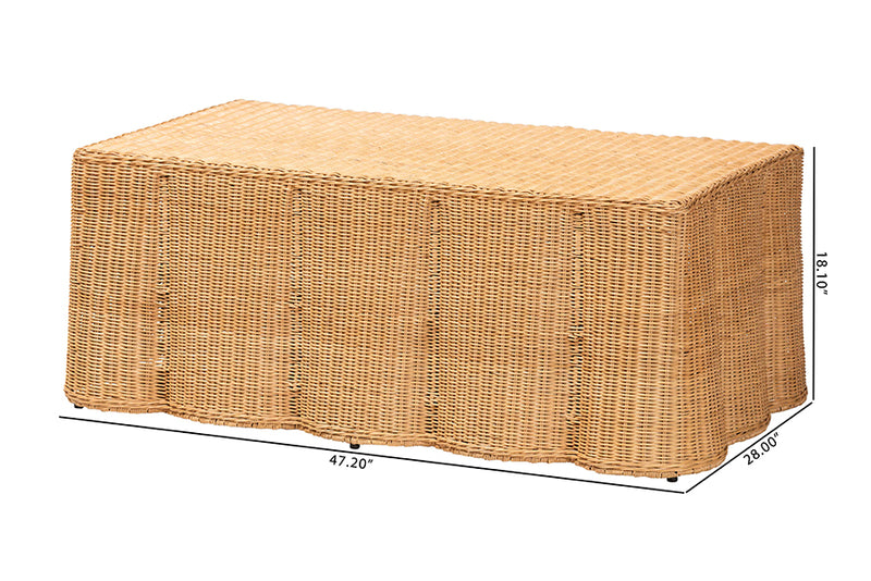 Claire Scalloped Rattan Coffee Table, Light Honey