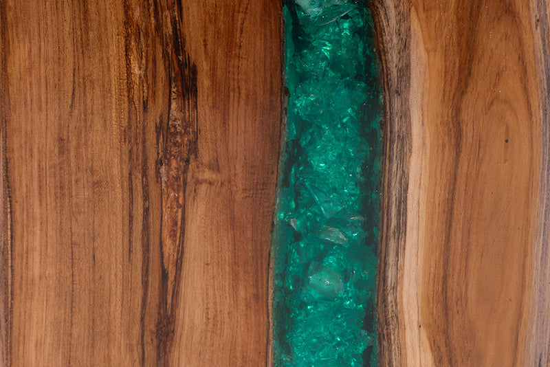 Jerome Teak Wood Epoxy Resin End Table, Natural Brown/Green