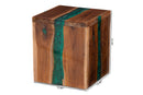 Jerome Teak Wood Epoxy Resin End Table, Natural Brown/Green