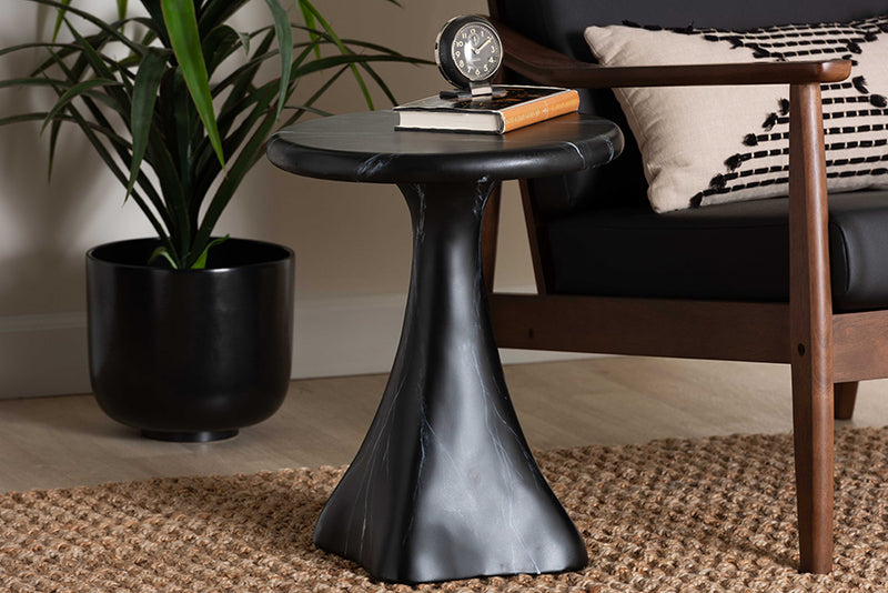 Anatasia Marbled Resin End Table, Black