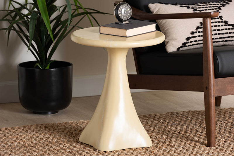 Anatasia Marbled Resin End Table, Cream