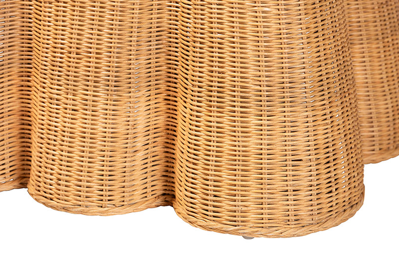 Nadaline Scalloped Natural Rattan Console Table with Drawer, Light Honey