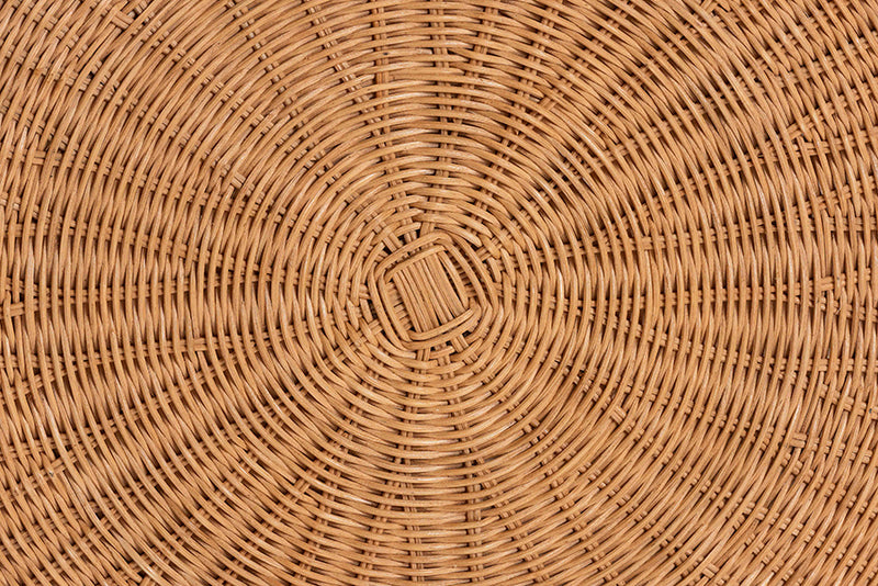 Madaline Scalloped Natural Rattan Console Table with Drawer, Light Honey