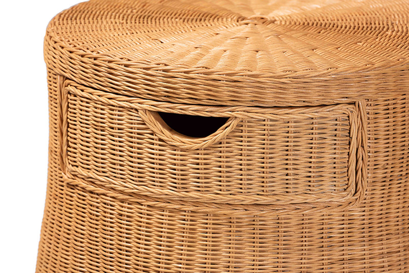 Madaline Scalloped Natural Rattan Console Table with Drawer, Light Honey