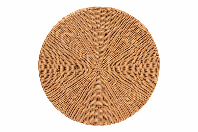 Madaline Scalloped Natural Rattan Console Table with Drawer, Light Honey