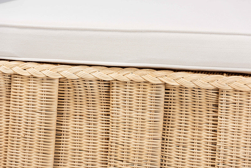 Magdelina Natural Rattan Ottoman with Cushion, Natural Brown