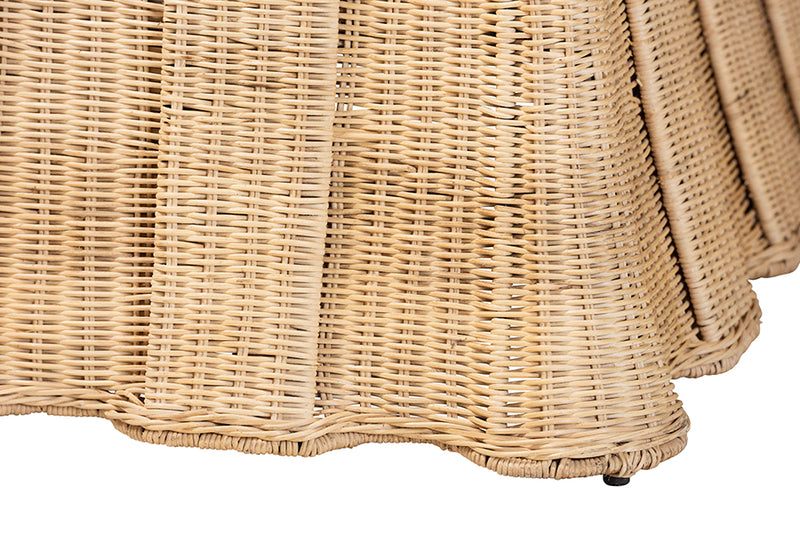 Magdelina Natural Rattan Ottoman with Cushion, Natural Brown