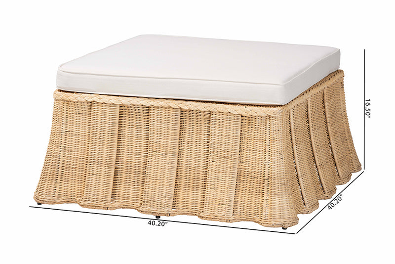 Magdelina Natural Rattan Ottoman with Cushion, Natural Brown