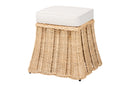 Magdelina Natural Rattan Ottoman with Cushion, Natural Brown