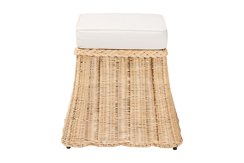 Magdelina Natural Rattan Ottoman with Cushion, Natural Brown
