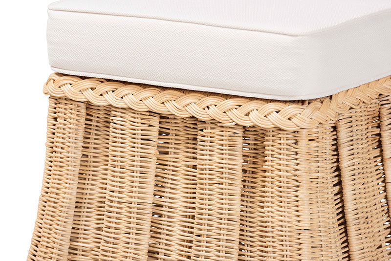 Magdelina Natural Rattan Ottoman with Cushion, Natural Brown