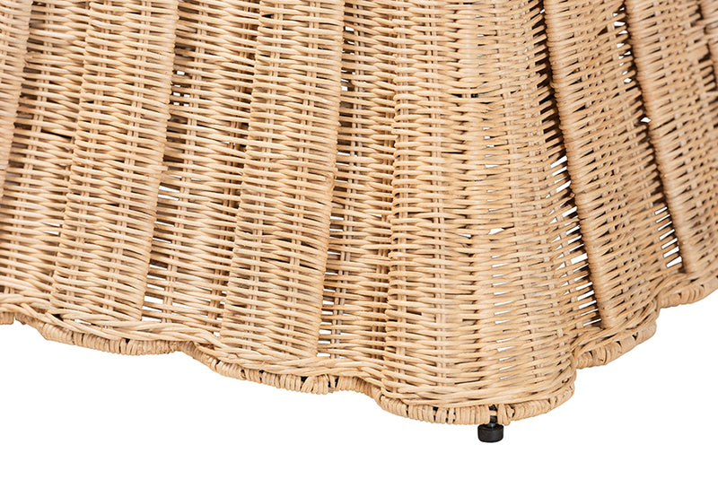 Magdelina Natural Rattan Ottoman with Cushion, Natural Brown