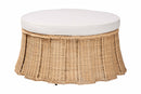 Jonny Round Natural Rattan Ottoman with Cushion, Natural Brown