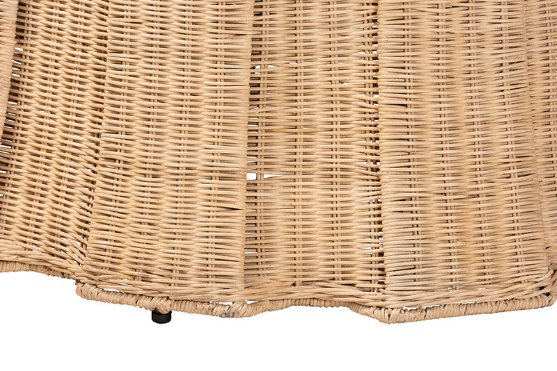 Jonny Round Natural Rattan Ottoman with Cushion, Natural Brown