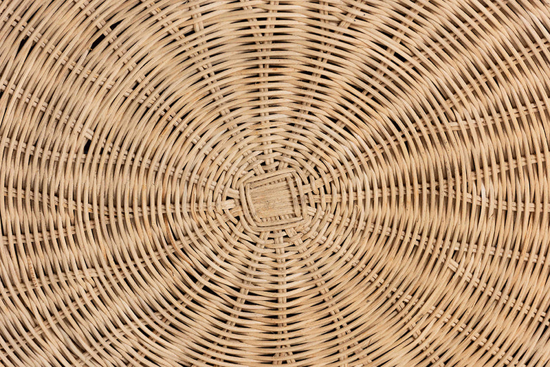 Jonny Round Natural Rattan Ottoman with Cushion, Natural Brown