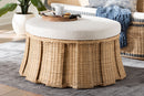 Jonny Round Natural Rattan Ottoman with Cushion, Natural Brown