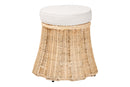 Jonny Round Natural Rattan Ottoman with Cushion, Natural Brown