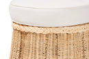 Jonny Round Natural Rattan Ottoman with Cushion, Natural Brown