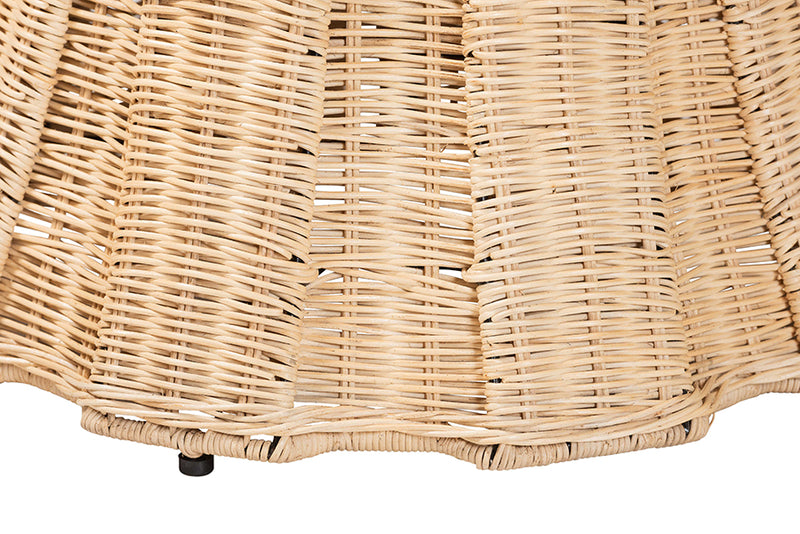 Jonny Round Natural Rattan Ottoman with Cushion, Natural Brown