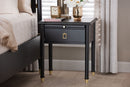 Ben Black Wood Nightstand with Pullout Shelf, Black
