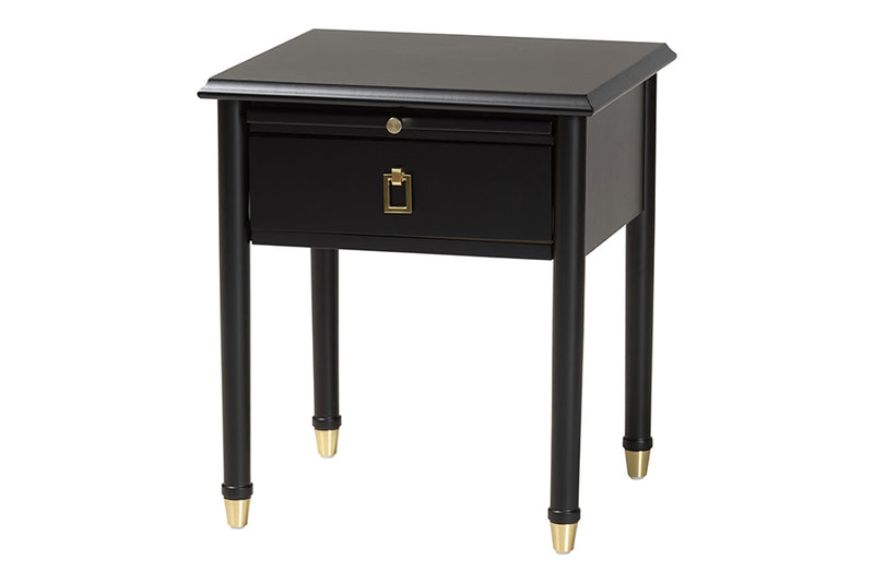 Ben Black Wood Nightstand with Pullout Shelf, Black