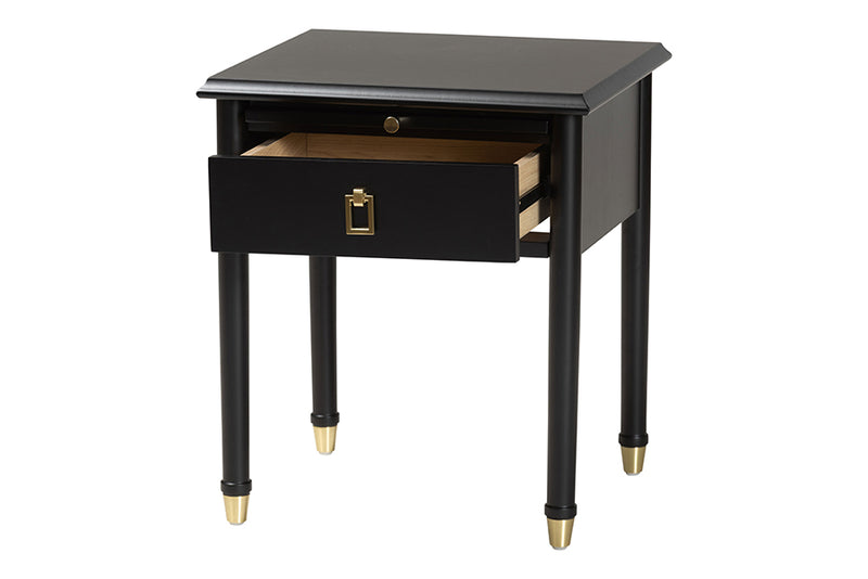 Ben Black Wood Nightstand with Pullout Shelf, Black