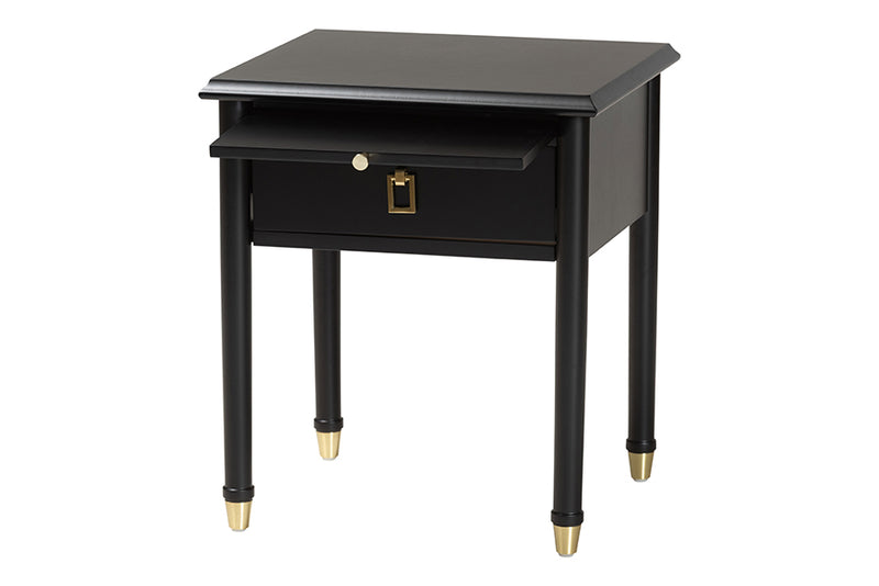 Ben Black Wood Nightstand with Pullout Shelf, Black