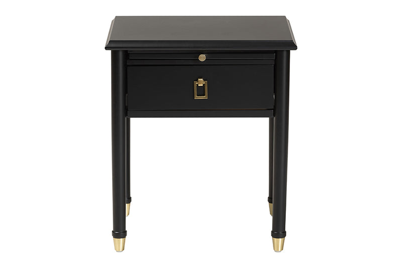 Ben Black Wood Nightstand with Pullout Shelf, Black