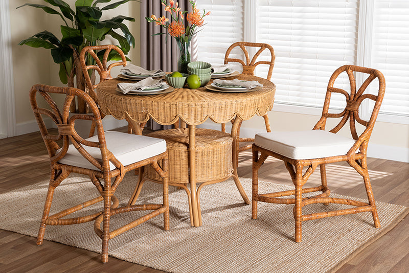 Aldon 5 Piece Rattan Dining Set, Light Honey