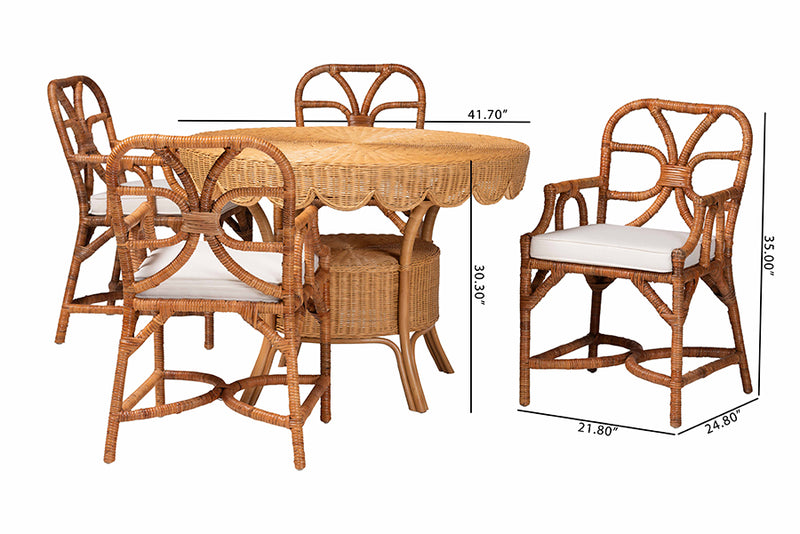 Adam 5 Piece Rattan Dining Set, Light Honey