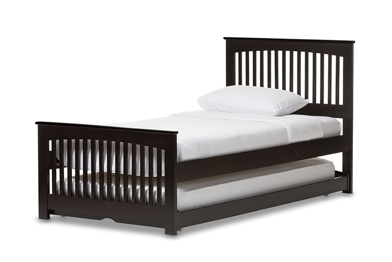 Olwen Twin Size Dark Brown Solid Wood Platform Bed w/Guest Trundle Bed