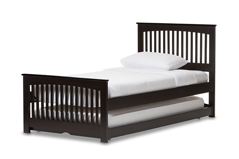 Olwen Twin Size Dark Brown Solid Wood Platform Bed w/Guest Trundle Bed Baxton