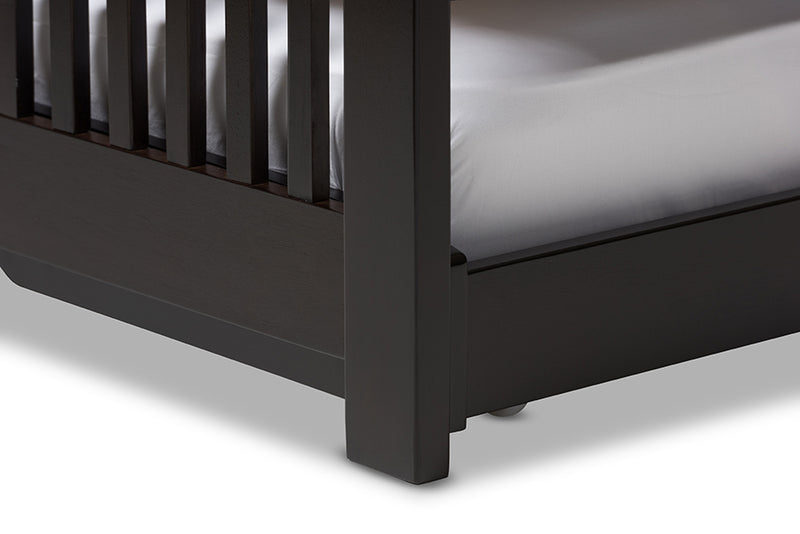 Olwen Twin Size Dark Brown Solid Wood Platform Bed w/Guest Trundle Bed