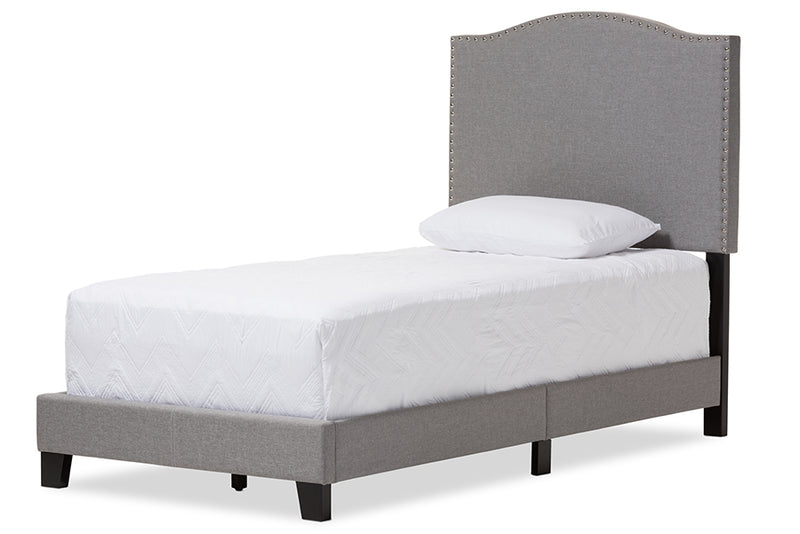 Lumac Modern and Contemporary Gray Fabric Upholstered Twin Size Arched Bed w/Nail Heads