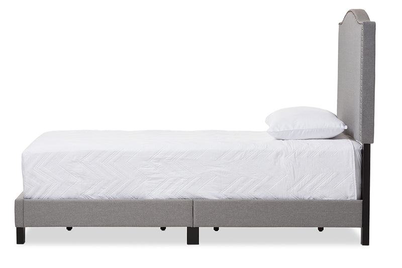 Lumac Modern and Contemporary Gray Fabric Upholstered Twin Size Arched Bed w/Nail Heads