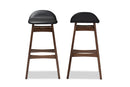 Perret Black Faux Leather Walnut Wood Finishing 30-Inches Bar Stool (Set of 2) Baxton