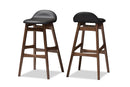 Perret Black Faux Leather Walnut Wood Finishing 30-Inches Bar Stool (Set of 2) Baxton