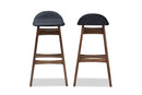 Perret Dark Blue Fabric Walnut Wood Finishing 30-Inches Bar Stool (Set of 2) Baxton