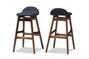 Perret Dark Blue Fabric Walnut Wood Finishing 30-Inches Bar Stool (Set of 2) Baxton