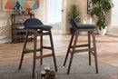 Perret Dark Blue Fabric Walnut Wood Finishing 30-Inches Bar Stool (Set of 2) Baxton