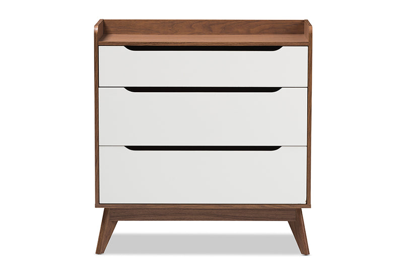 Laken Mid-Century Modern White and Walnut Wood 3-Drawer Storage Chest