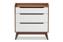 Laken White and Walnut Wood 3-Drawer Storage Chest Baxton