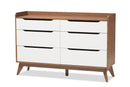 Laken White and Walnut Wood 6-Drawer Storage Dresser Baxton